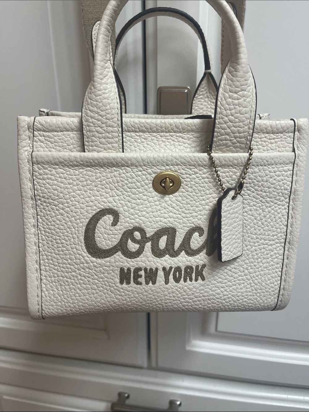 Coach White Pebbled Leather Satchel with Gold Hardware